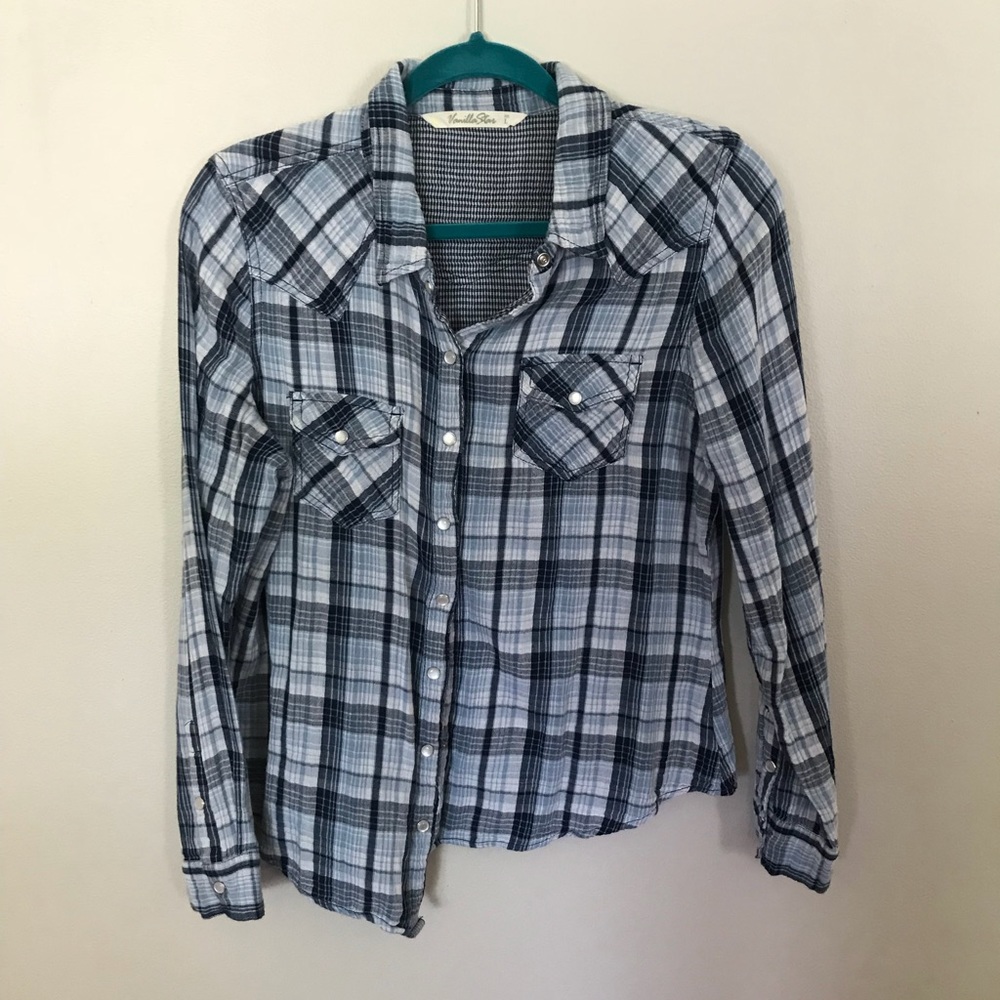 Blue & White Western Style Button-Up Flannel